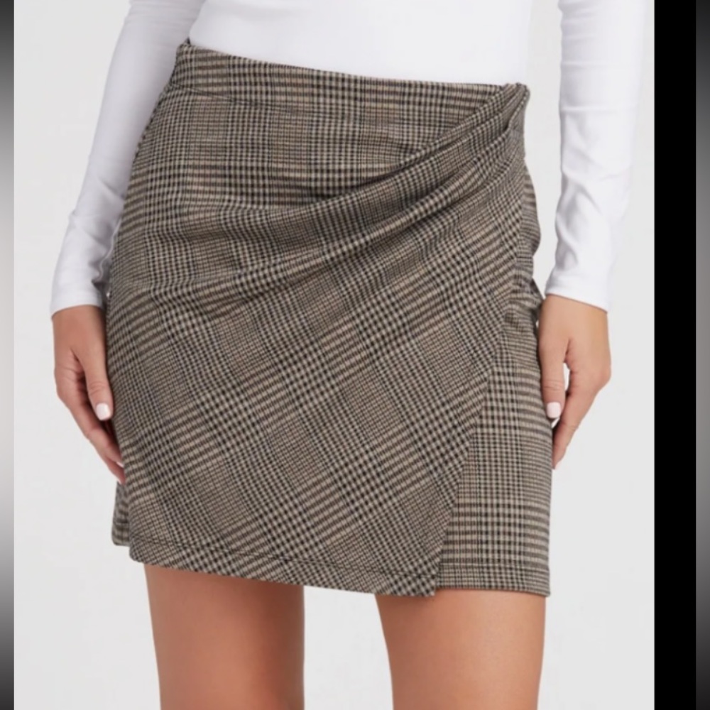 Max Studio Glen Plaid Faux Wrap Skirt, NWT